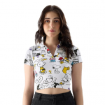 Playtime Women and Girls Short Sleeve All Over Print Slim Fit Cropped Polos