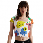 Trippy Smiles Women and Girls All Over Print Short Sleeve Cropped Tops