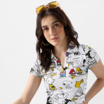 Playtime Women and Girls Short Sleeve All Over Print Slim Fit Cropped Polos