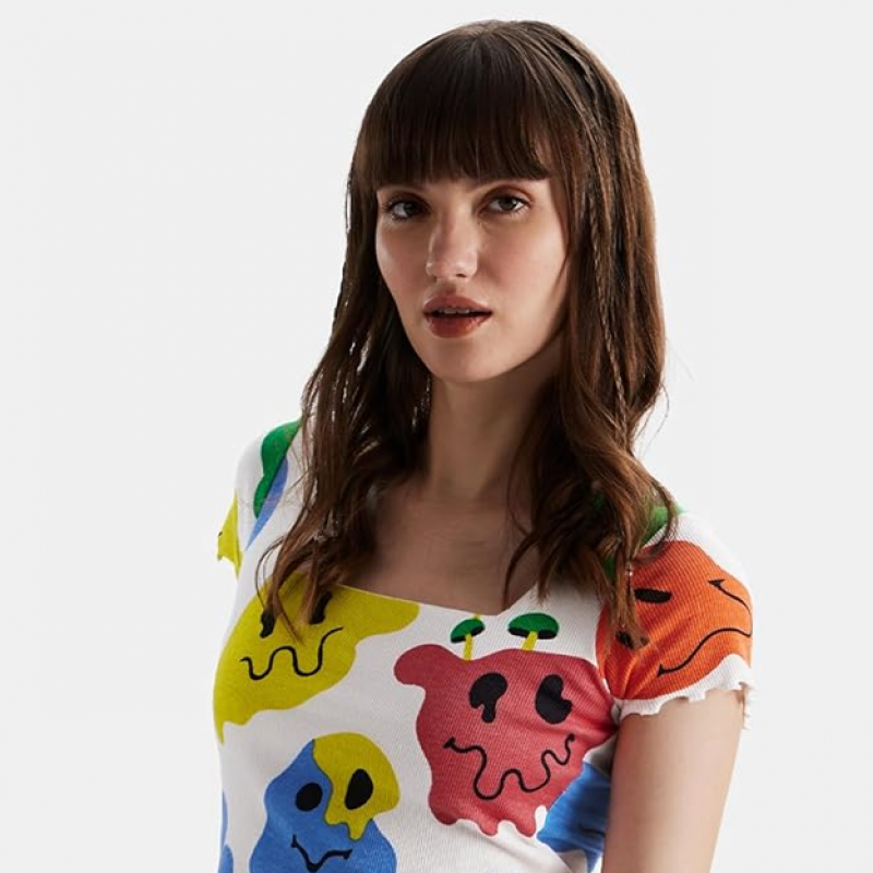 Trippy Smiles Women and Girls All Over Print Short Sleeve Cropped Tops