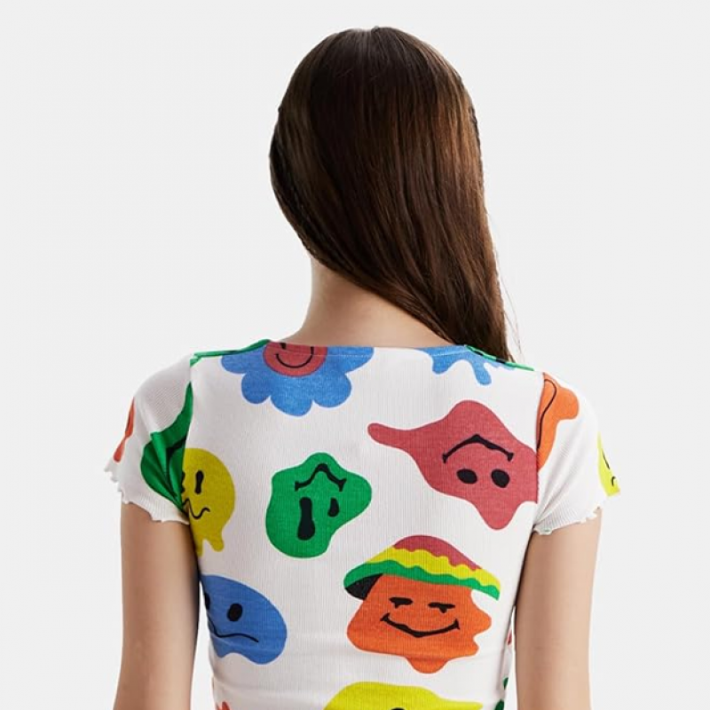Trippy Smiles Women and Girls All Over Print Short Sleeve Cropped Tops