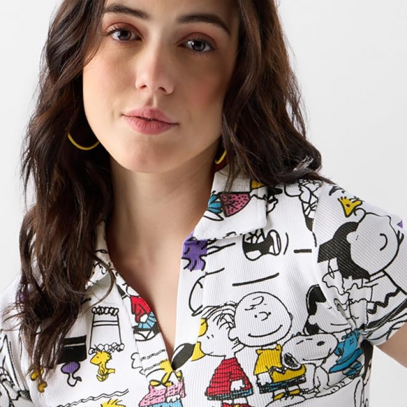 Playtime Women and Girls Short Sleeve All Over Print Slim Fit Cropped Polos